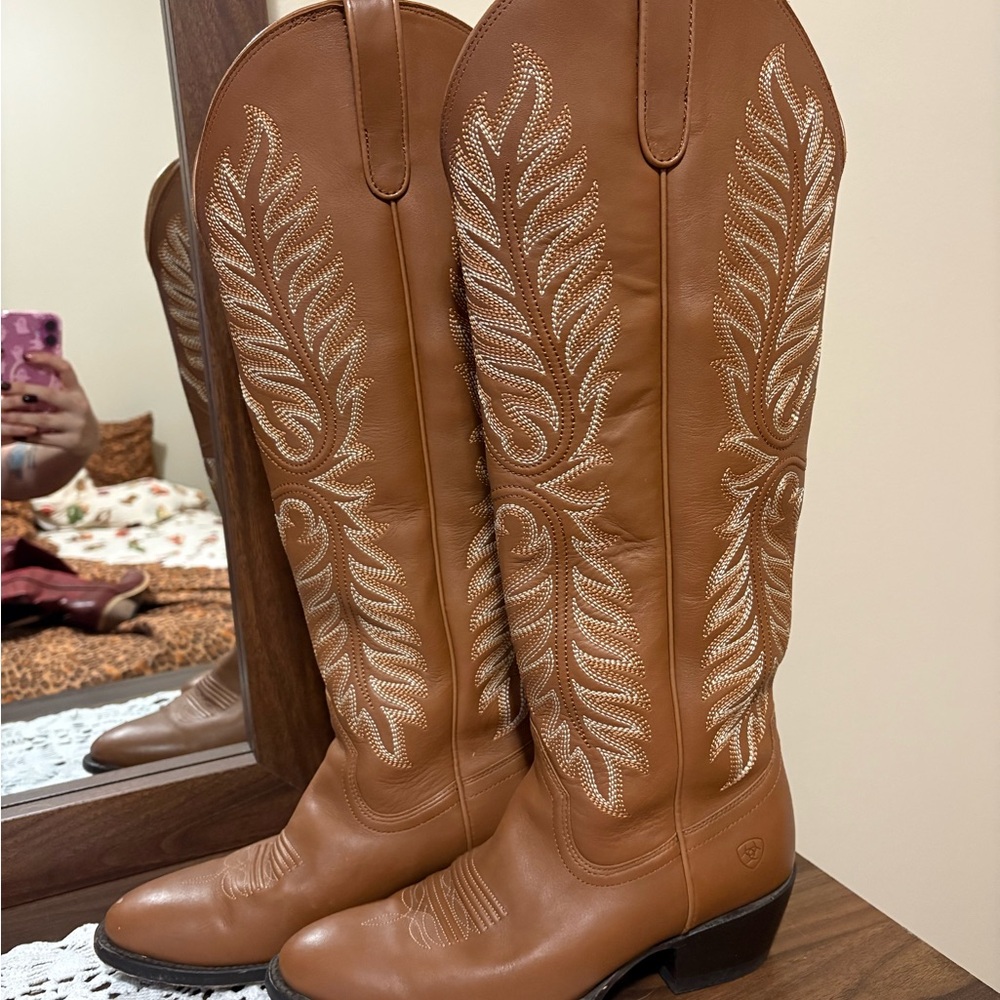 Ariat Tan Embroidered Leather Knee-High Heeled Boots